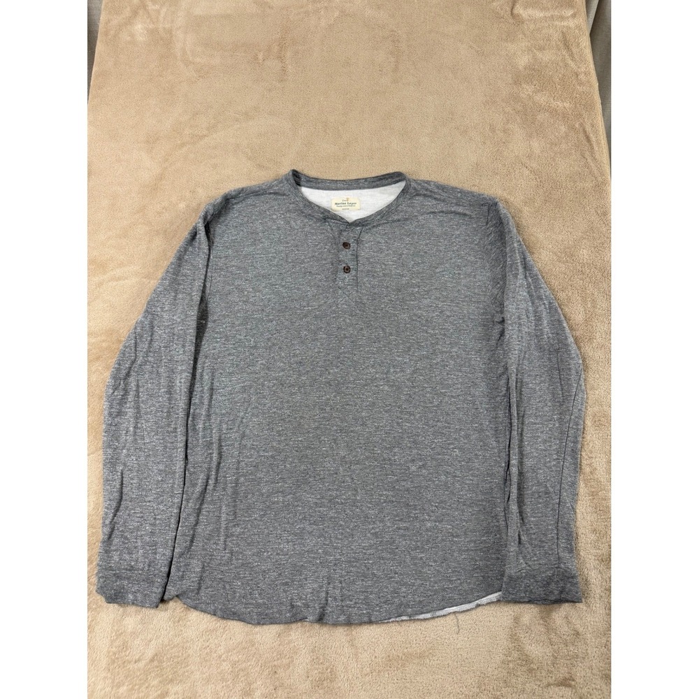 Marine Layer Henley Shirt Mens Size Medium Heather Gray Long sleeve‎ EUC